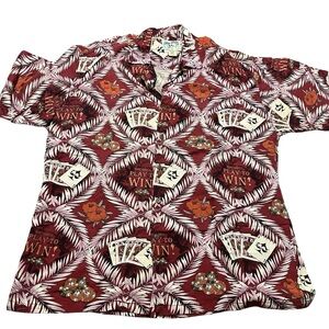 Big Dogs Hawaiian Style Button Shirt Size Large Poker Cards Gambling Casino Win
